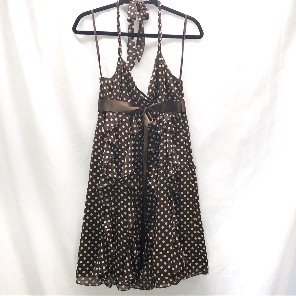Eliza J polka dot halter dress in brown and white